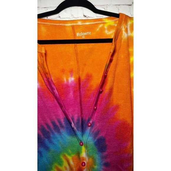 Followme Womens Tie Dye One Piece Pajamas Jumpsuit Sleepwear Footless Size XL - Picture 3 of 6